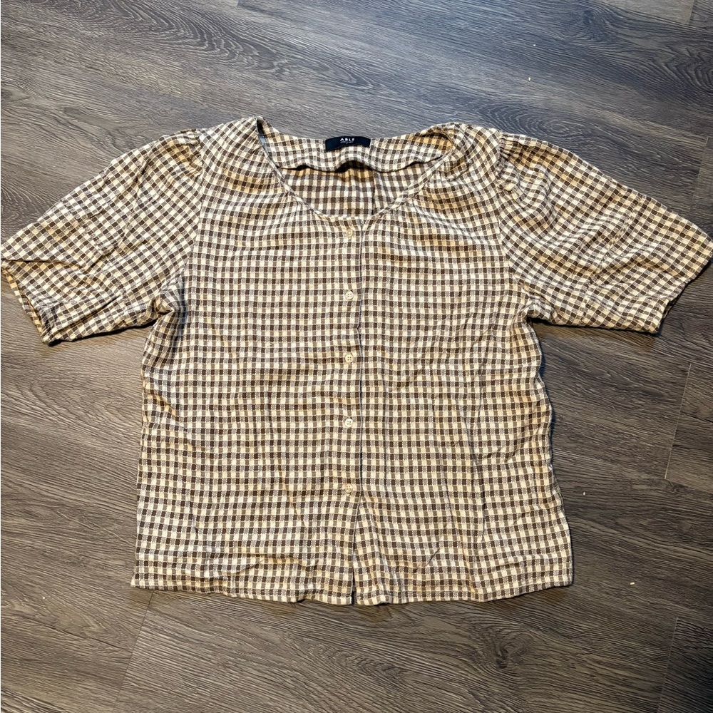 Flossie Button Down Top Able Checkered Short Slee… - image 5